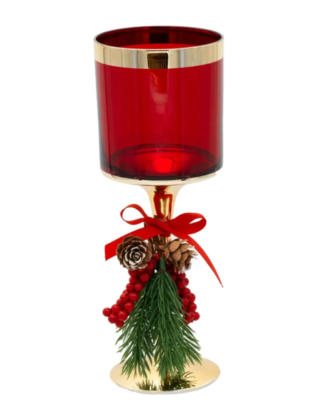 Candeliere Natale vetro rosso h 28 cm N8708-01 | G3S Ingrosso