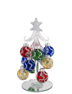 Alberello natalizio bianco con sfere con onde multicolore e stella argento 2