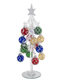 Alberello natalizio bianco con sfere con onde multicolore e stella argento 2