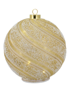 Sfera natalizia girevole bianco-oro con fasce diagonali glitter oro 2