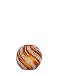 Sfera natalizia luminosa con fiammella LED e spirali rosse e glitter oro 2