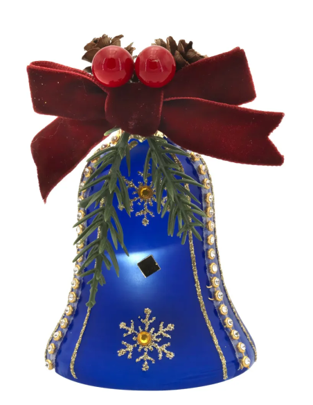 Campanella natalizia luminosa blu con fiocco di neve