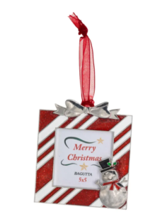 Mini portafoto natalizio da appendere cornice quadrata a righe candy cane con fiocco