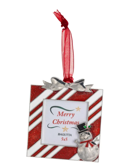 Mini portafoto natalizio da appendere cornice quadrata a righe candy cane con fiocco