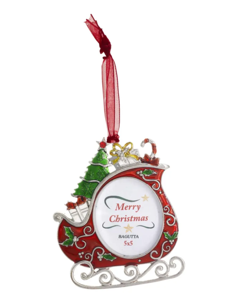 Mini portafoto natalizio da appendere Babbo Natale su slitta