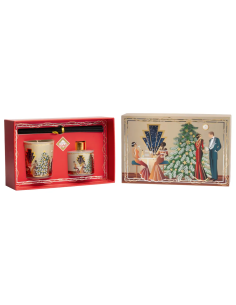 Cofanetto regalo natalizio orizzontale scena  con albero di Natale su fondo avorio
