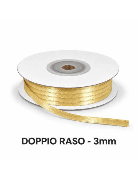 Nastro Doppio Raso 3 mm x 50 m - Crema Caldo - vista bobina