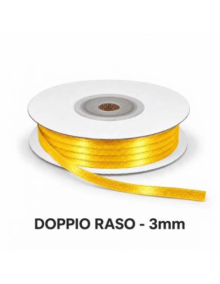Nastro Doppio Raso 3 mm x 50 m - Giallo Intenso - vista bobina
