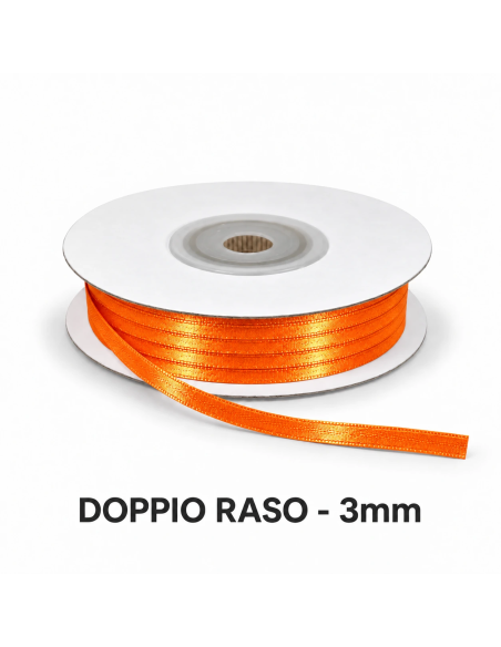 Nastro Doppio Raso 3 mm x 50 m - Arancio Caldo - vista bobina