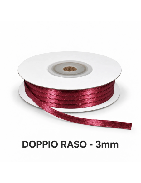 Nastro Doppio Raso 3 mm x 50 m - Bordeaux - vista bobina