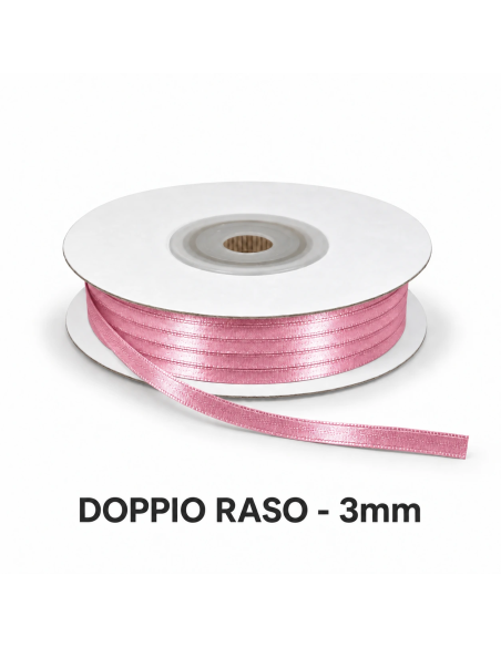 Nastro Doppio Raso 3 mm x 50 m - Fuxia - vista bobina