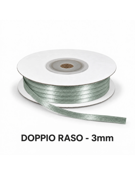 Nastro Doppio Raso 3 mm x 50 m - Argento - vista bobina