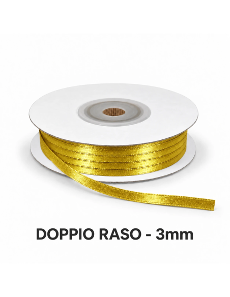 Nastro Doppio Raso 3 mm x 50 m - Oro - vista bobina