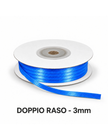 Nastro Doppio Raso 3 mm x 50 m - Bluette - vista bobina