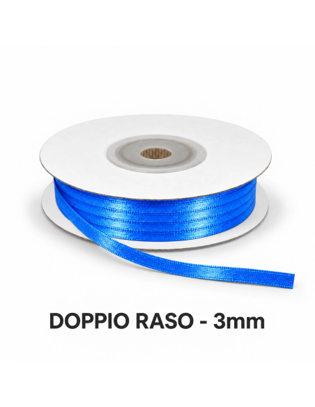 Nastro Doppio Raso 3 mm x 50 m - Bluette - vista bobina