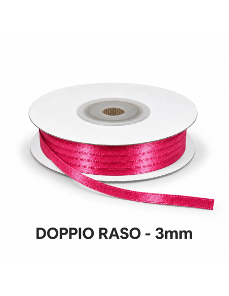Nastro Doppio Raso 3 mm x 50 m - Fragola - vista bobina