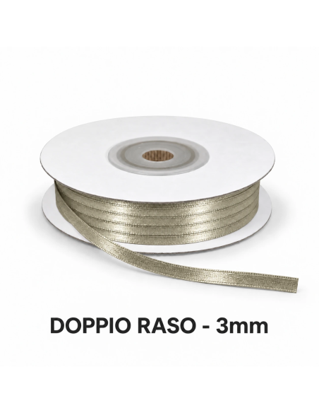 Nastro Doppio Raso 3 mm x 50 m - Tortora - vista bobina