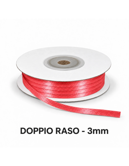 Nastro Doppio Raso 3 mm x 50 m - Corallo - vista bobina