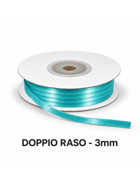 Nastro Doppio Raso 3 mm x 50 m - Turchese - vista bobina