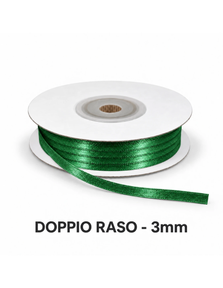 Nastro Doppio Raso 3 mm x 50 m - Verde Smeraldo - vista bobina
