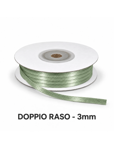 Nastro Doppio Raso 3 mm x 50 m - Verde Salvia - vista bobina