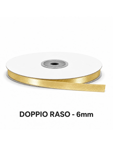 Nastro Doppio Raso 6 mm x 50 m - Crema Caldo - vista bobina