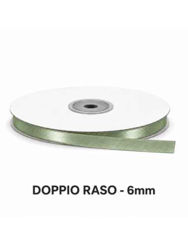 Nastro Doppio Raso 6 mm x 50 m - Verde Salvia - vista bobina