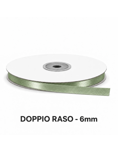 Nastro Doppio Raso 6 mm x 50 m - Verde Salvia - vista bobina