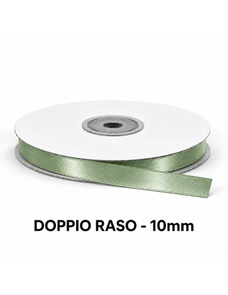 Nastro Doppio Raso 10 mm x 50 m - Verde Salvia - vista bobina