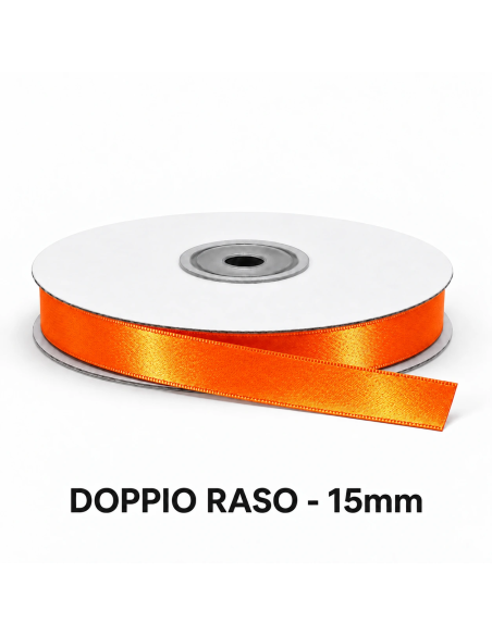 Nastro Doppio Raso 15 mm x 50 m - Arancio Caldo - vista bobina