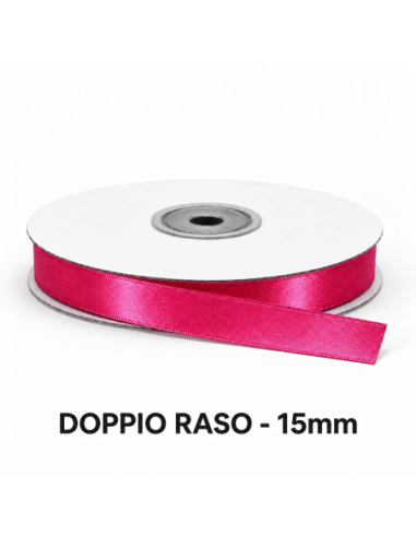 Nastro Doppio Raso 15 mm x 50 m - Fragola - vista bobina