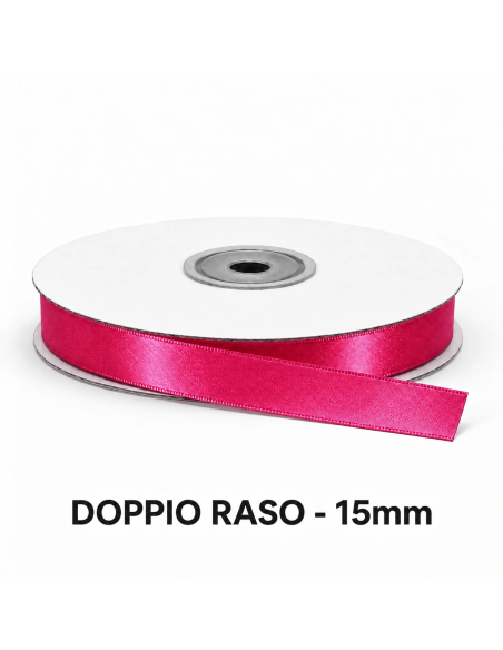 Nastro Doppio Raso 15 mm x 50 m - Fragola - vista bobina