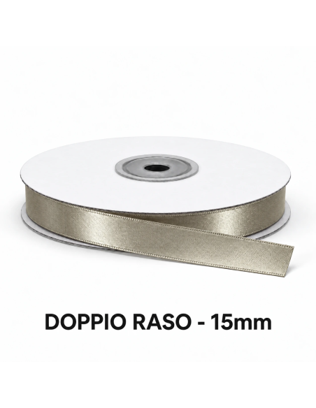 Nastro Doppio Raso 15 mm x 50 m - Tortora - vista bobina