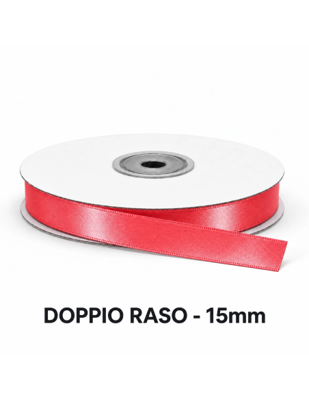 Nastro Doppio Raso 15 mm x 50 m - Corallo - vista bobina