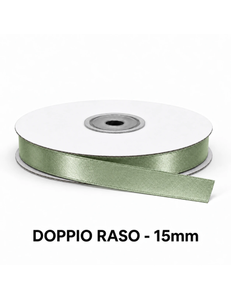 Nastro Doppio Raso 15 mm x 50 m - Verde Salvia - vista bobina