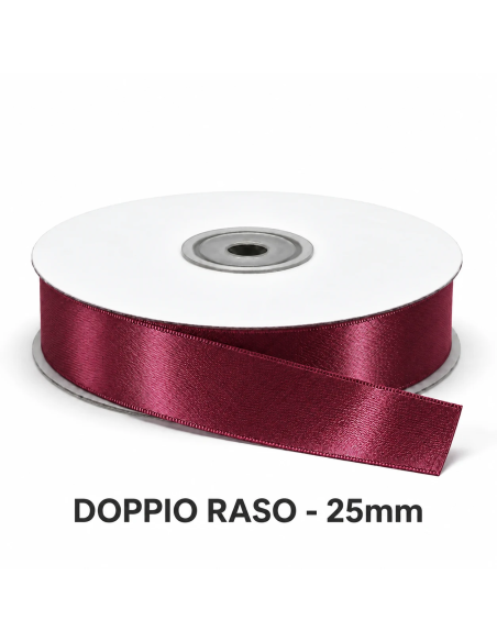 Nastro Doppio Raso 25 mm x 50 m - Bordeaux - vista bobina