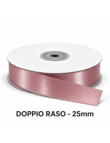 Nastro Doppio Raso 25 mm x 50 m - Rosa Antico - vista bobina