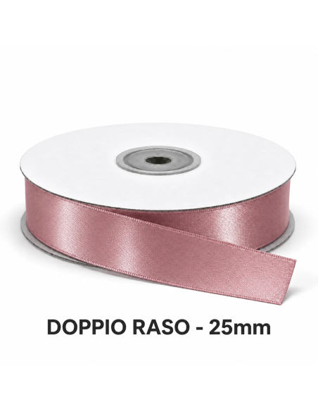 Nastro Doppio Raso 25 mm x 50 m - Rosa Antico - vista bobina