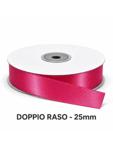 Nastro Doppio Raso 25 mm x 50 m - Fragola - vista bobina