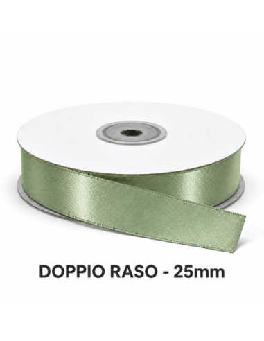 Nastro Doppio Raso 25 mm x 50 m - Verde Salvia - vista bobina
