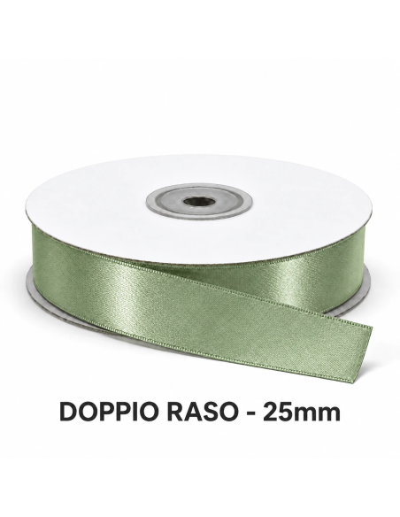 Nastro Doppio Raso 25 mm x 50 m - Verde Salvia - vista bobina