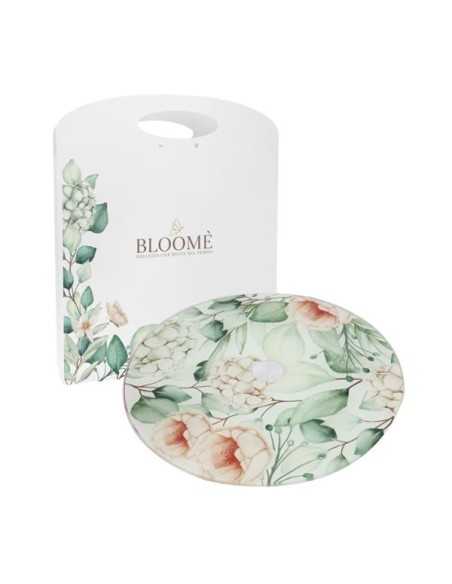 Tagliere girevole Bloome Botanic Ortensie verde in vetro Ø25cm con astuccio | G3S