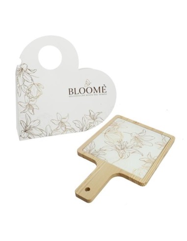 Tagliere con manico Bloome Giglius bianco in vetro/legno 15x25cm con astuccio | G3S