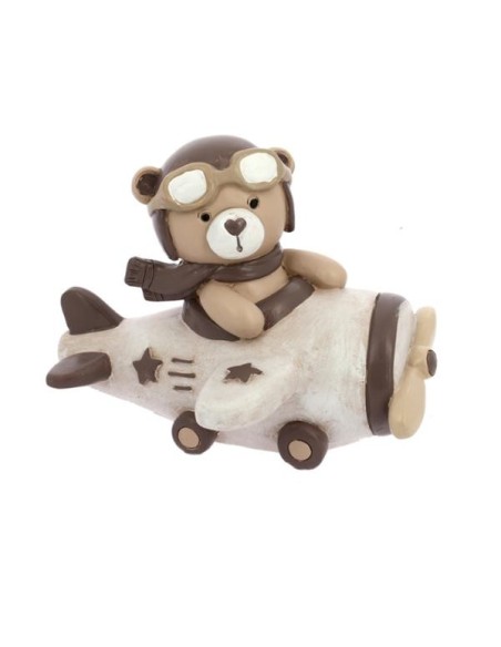 Salvadanaio orsetto aviatore beige in resina 14x13cm x h10,5cm | G3S