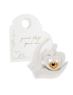 MANI CON COPPIA STILIZZATA CUORICINO ORO PORCELLANA LUCIDA | G3S