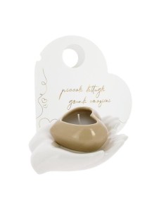MANI CON CANDELA CUORE BEIGE PORCELLANA LUCIDA 10,5X13XH6CM | G3S