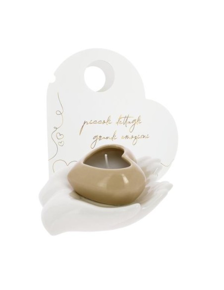 MANI CON CANDELA CUORE BEIGE PORCELLANA LUCIDA 10,5X13XH6CM | G3S