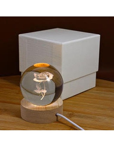 LUCE NOTTURNA SFERA LED ROSA 3D SU BASE LEGNO CON USB DIAM. 6 con astuccio | G3S