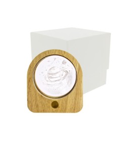 Luce notturna ovale LED Saturno 3D in vetro e legno 7,5x8,5cm con astuccio | G3S