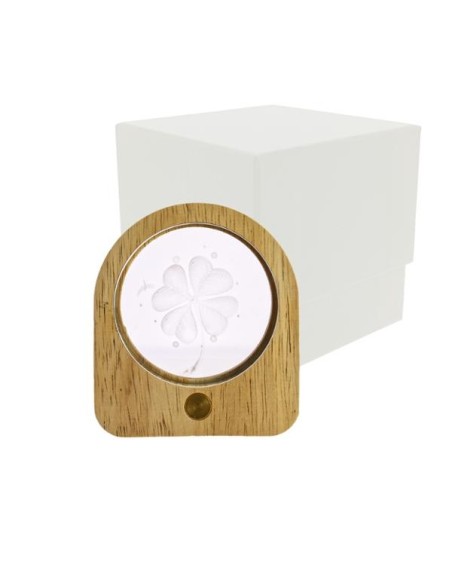 Luce notturna ovale led quadrifoglio 3d vetro/legno 7,5x8,5cm | G3S